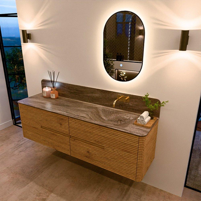 Mondiaz CIRO-DLUX Badkamermeubelset - 170x45x50cm - Solid surface wastafel Oza - 1 wasbak Rechts - zonder kraangaten - 4 lades - Oak
