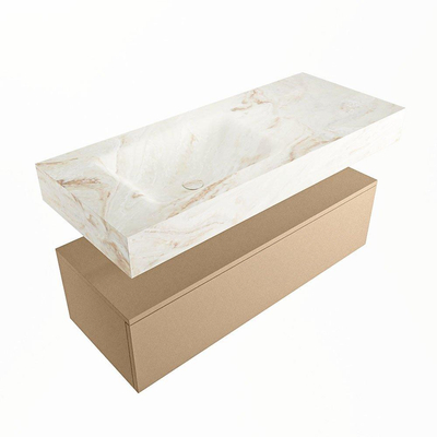 Mondiaz ALAN-DLUX Ensemble de meuble - 110cm - meuble Oro mat - 1 tiroir - Lavabo Cloud Frappe suspendu - vasque Gauche - 1 trou de robinet