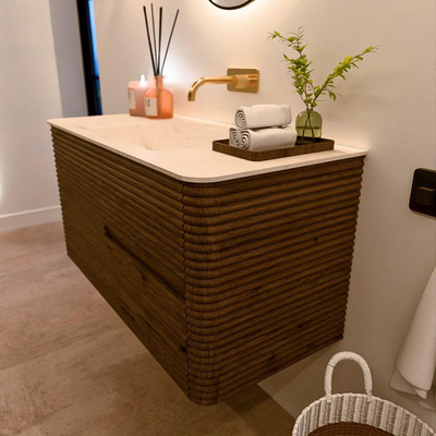 Mondiaz CIRO-DLUX Badkamermeubelset - 100x45x50cm - Solid surface wastafel Meli - 1 wasbak Midden - zonder kraangaten - 2 lades - Dusk