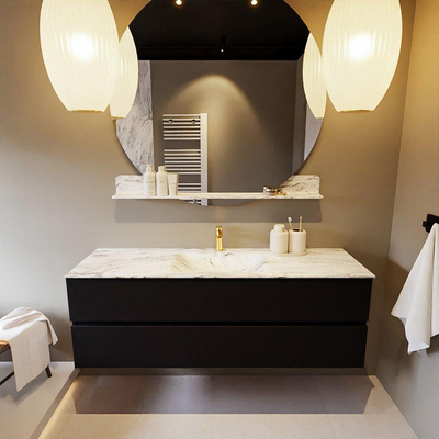 Mondiaz VICA-DLUX Ensemble de meuble de salle de bain - 150cm - meuble sous-vasque urban - 2 tiroirs - lavabo encastré cloud milieu - 1 trou de robinet - version haute de 60cm - glace