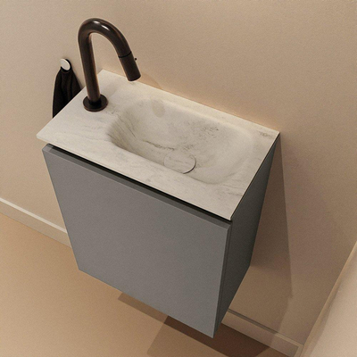 MONDIAZ TURE-DLUX Meuble de toilettes 40 cm Smoke. Lavabo EDEN Opalo position à droite. Avec 1 trou de robinet.