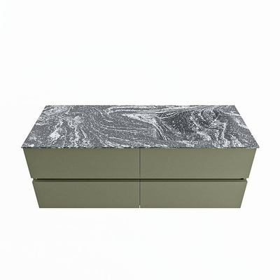 MONDIAZ VICA-DLUX Badkamermeubelset - 130cm - onderkast army - 4 lades - inbouw wastafel cloud rechts - 1 kraangat - spiegel model spot - XL versie 60cm hoog - lava