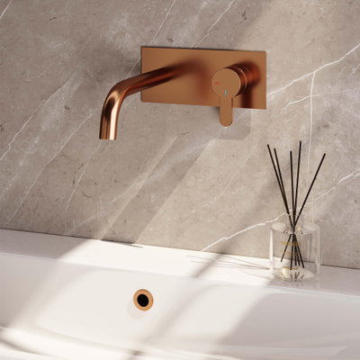 BRAUER Copper Edition Wastafelmengkraan inbouw - gebogen uitloop links - hendel plat smal - inclusief inbouwdeel - afdekplaat - model D 1 - PVD - geborsteld koper