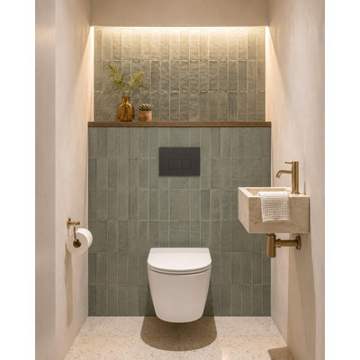 QeramiQ Dely Pack WC - 36,3x51,7cm - à fond creux - sans bride - réservoir encastré Geberit UP720 - abattant WC softclose 35 mm - plaque de commande en plastique noir mat - boutons ronds - noir mat
