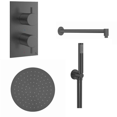 Crosswater MPRO Regendoucheset inbouw - 20cm hoofddouche - wandarm - staafhanddouche - geborsteld slate gunmetal (antraciet)