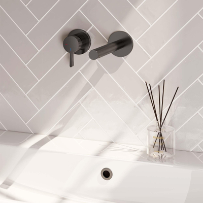 Brauer Gunmetal Edition Mitigeur de lavabo encastré - bec droit à droite - poignée de moyenne épaisseur - modèle E2 PVD - gunmetal brossé