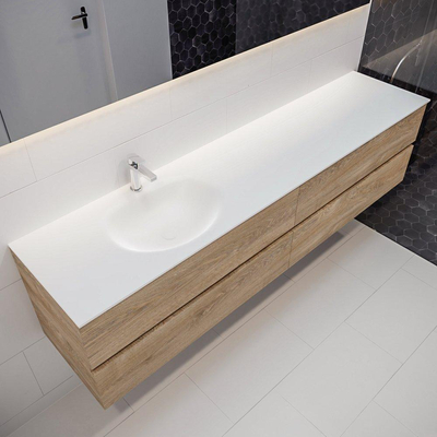 Mondiaz VICA ensemble de meuble de salle de bain - 200cm - meuble sous-vasque chêne blanchi - 4 tiroirs - lavabo lune gauche - 1 trou de robinet - miroir LED - version XL 60cm de haut