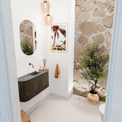 Mondiaz JOYA-DLUX 83.2cm toiletmeubel - ronding links en rechts kleur Shadow - Wastafel FAYE positie Midden Zonder kraangat kleur Sombra.