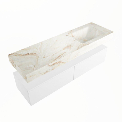 Mondiaz ALAN-DLUX Ensemble de meuble - 150cm - meuble Talc mat - 2 tiroirs - Lavabo Cloud Frappe suspendu - vasque Droite - 0 trous de robinet
