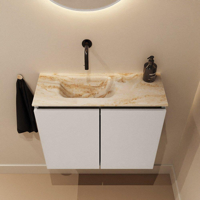 MONDIAZ TURE-DLUX Meuble de WC 60cm Linen. EDEN lavabo Frappe position gauche. Sans trou de robinet.