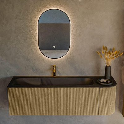 Mondiaz KURVE Badkamermeubelset - 145x46x40cm - 1 lade - 1 deur - wastafel solid surface - links - 1 kraangat - Dusk