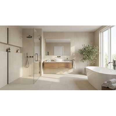 SAMPLE Terravito Cosano wand- en vloertegel - 60x60cm - gerectificeerd - Natuursteen look - Bloom mat (crème)