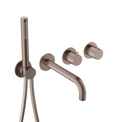 Hotbath Ace Pièce de finition - pour mitigeur thermostatique encastré - 2 voies - inverseur d'arrêt - bec - douchette à main - flexible de douche - Cuivre brossé PVD