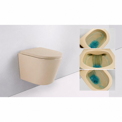 FugaFlow Eccelente Pietra Ensemble WC mural - 36,3x51,7cm - chasse profonde - sans rebord - abattant 35mm - beige