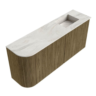 Mondiaz JOYA-DLUX Meuble de salle de bains 91,6cm - arrondi gauche couleur Dusk - Vasque FAYE position droite 1 trou de robinet couleur Ostra