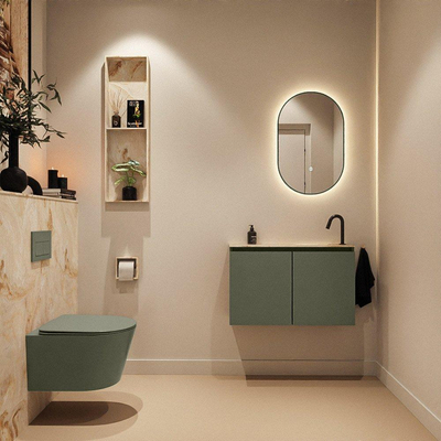 MONDIAZ TURE-DLUX Meuble toilette - 80cm - Army - EDEN - vasque Frappe - position droite - 1 trou de robinet