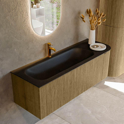 Mondiaz KURVE Badkamermeubelset - 135x46x40cm - 1 lade - 1 deur - wastafel solid surface - links - 1 kraangat - Dusk