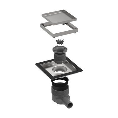 Easy drain Aqua Plus Quattro Drain de sol - 15x15cm - grille carrelable - sortie latérale - profondeur d'encastrement 7.5cm - inox