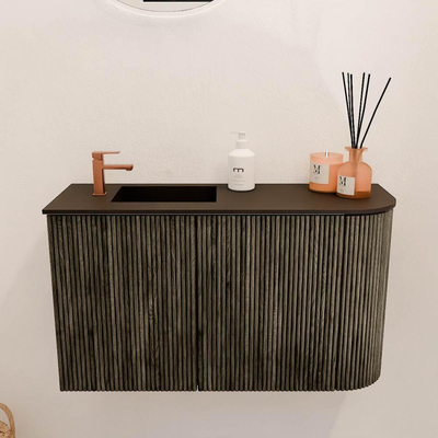 Mondiaz JOYA 71.6cm meuble de salle de bains - arrondi droit couleur Shadow - Vasque FAYE position Gauche 1 trou de robinet couleur Urban.