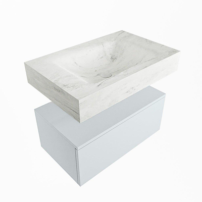 Mondiaz ALAN-DLUX Ensemble de meuble - 70cm - meuble Clay mat - 1 tiroir - Lavabo Cloud Opalo suspendu - vasque Centre - 1 trou de robinet