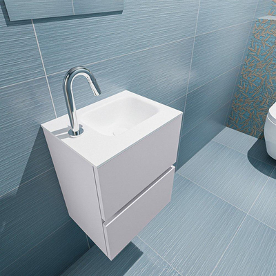 MONDIAZ ADA Toiletmeubel 40x30x50cm met 1 kraangaten 2 lades cale mat Wastafel Lex rechts Solid Surface Wit