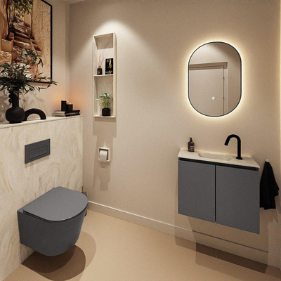 MONDIAZ TURE-DLUX 60cm toiletmeubel Dark Grey. EDEN wastafel Ostra positie midden. Met 1 kraangat.