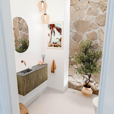 Mondiaz JOYA-DLUX 91.6cm toiletmeubel - ronding rechts kleur Dusk - Wastafel FAYE positie Links Zonder kraangat kleur Sombra.