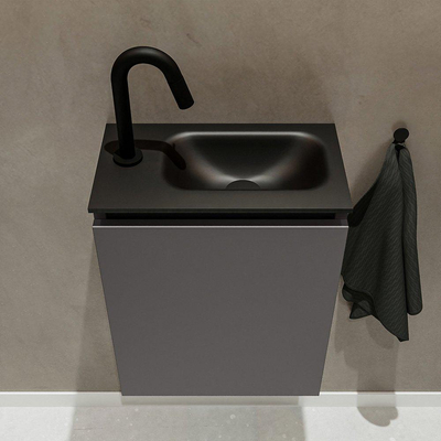 MONDIAZ TURE Fonteinset - 40x23x50cm - 1 kraangat - 1 deur - darkgrey mat - Wasbak rechts - Solid Surface Zwart