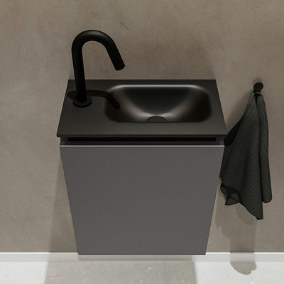 Mondiaz TURE Meuble lave-mains 40x23x50cm 1 trou de robinet 1 porte Dark grey mat Lavabo Eden Droite Solid Surface Noir
