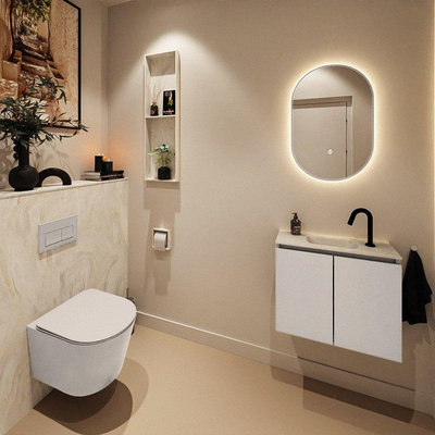 MONDIAZ TURE-DLUX 60cm toiletmeubel Linen. EDEN wastafel Ostra positie midden. Met 1 kraangat.