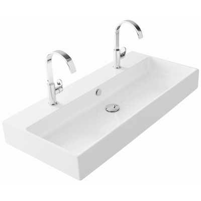 Thebalux lavabo Quadro 100cm céramique 1x cuve 2x trou de robinet