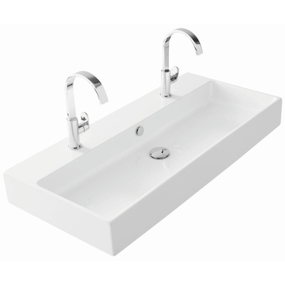 Thebalux Type Quadro Vasque 102x46x12cm 2 trous de robinet 1 vasque rectangulaire céramique blanc brillant