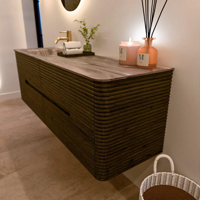 Mondiaz CIRO-DLUX Badkamermeubelset - 150x45x50cm - Solid surface wastafel Sombra - 1 wasbak Links - 1 kraangat - 4 lades - Shadow