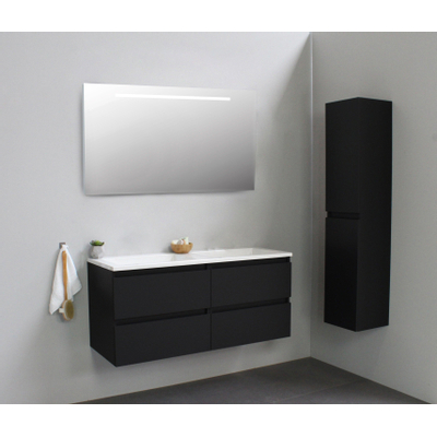 Basic Bella Meuble salle de bains avec lavabo acrylique avec miroir et éclairage Blanc 120x55x46cm sans trous de robinet Noir mat