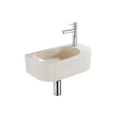 Fugaflow Efficiente Pietra Fonteinset - 40x21.5x12cm - rechts - geribbeld - halfrond - 1 kraangat - keramiek - fonteinkraan chroom - afvoerplug - verlaagd sifon - beige