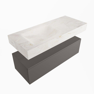 Mondiaz ALAN-DLUX Ensemble de meuble - 110cm - meuble Dark grey mat - 1 tiroir - Lavabo Cloud Ostra suspendu - vasque Gauche - 1 trou de robinet