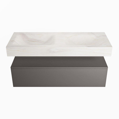 Mondiaz ALAN-DLUX Ensemble de meuble - 120cm - meuble Dark grey mat - 1 tiroir - Lavabo Cloud Ostra suspendu - vasque gauche et droite - 0 trous de robinet