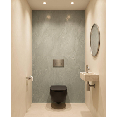 QeramiQ Dely Swirl Toiletset - 36.3x51.7cm - Geberit UP320 inbouwreservoir - met Burda frame - 35mm zitting - steel bedieningsplaat - rechthoekige knoppen - mat zwart