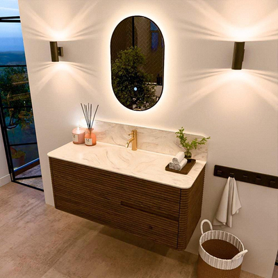 Mondiaz CIRO-DLUX Badkamermeubelset - 120x45x50cm - Solid surface wastafel Ostra - 1 wasbak Midden - 1 kraangat - 2 lades - Dusk