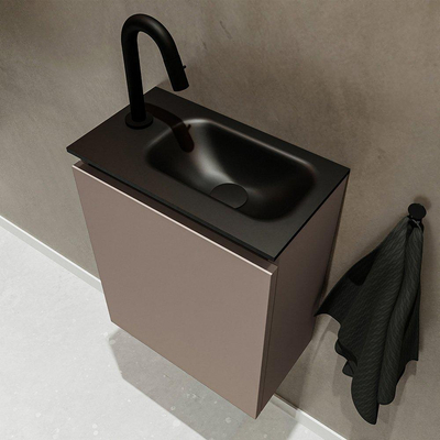 MONDIAZ TURE Toiletmeubel 40x23x50cm met 1 kraangaten 1 deuren smoke mat Wastafel Eden rechts Solid Surface Zwart