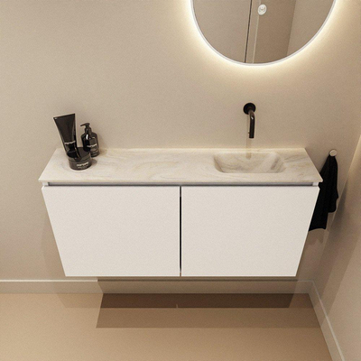 MONDIAZ TURE-DLUX Meuble toilette - 100cm - Talc - EDEN - vasque Ostra - position droite - sans trou de robinet