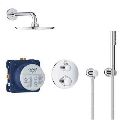 Grohe Grohtherm inbouw regendoucheset – Ø21 cm hoofddouche – gebogen wandarm – staafhanddouche – 2 functies – chroom