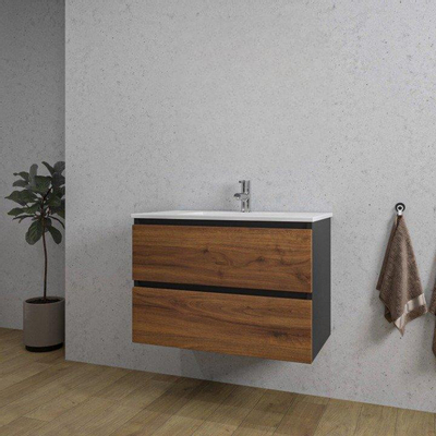 Adema Industrial 2.0 Ensemble de meuble 60x45x55cm vasque en céramique blanc 1 trou de robinet avec trop-plein bois/noir