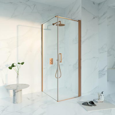 Fortifura Galeria Cabine de douche - 70x90x200 - Verre de sécurité profilé - anticalcaire - Cuivre brossé PVD (Cuivre)