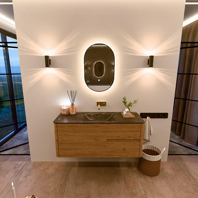 Mondiaz CIRO-DLUX Badkamermeubelset - 120x45x50cm - Solid surface wastafel Lava - 1 wasbak Midden - zonder kraangaten - 2 lades - Oak