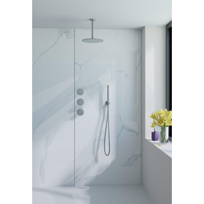 Fortifura Nebbio Ensemble de douche pluie - robinet encastré - élément encastré - coude de raccordement mural - flexible de douche lisse - douchette bâton - bras de plafond 20cm - douche de tête 30cm - inox brossé PVD