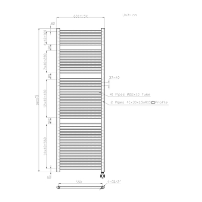 Best Design Senden radiateur électrique 180x60cm 1160watt noir mat