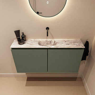 MONDIAZ TURE-DLUX Meuble toilette - 100cm - Army - EDEN - vasque Glace - position centrale - sans trou de robinet