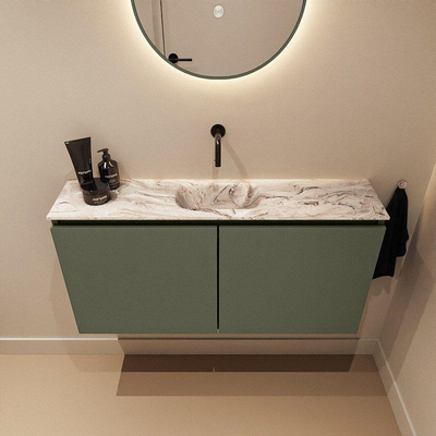 MONDIAZ TURE-DLUX meuble WC 100cm Army. EDEN lavabo Glace position milieu. Sans trou de robinet.