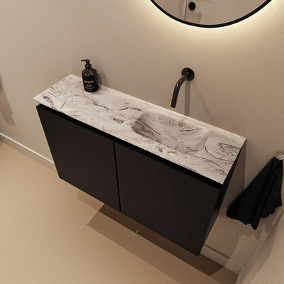 MONDIAZ TURE-DLUX Meuble toilette - 80cm - Urban - EDEN - vasque Glace - position droite - sans trou de robinet
